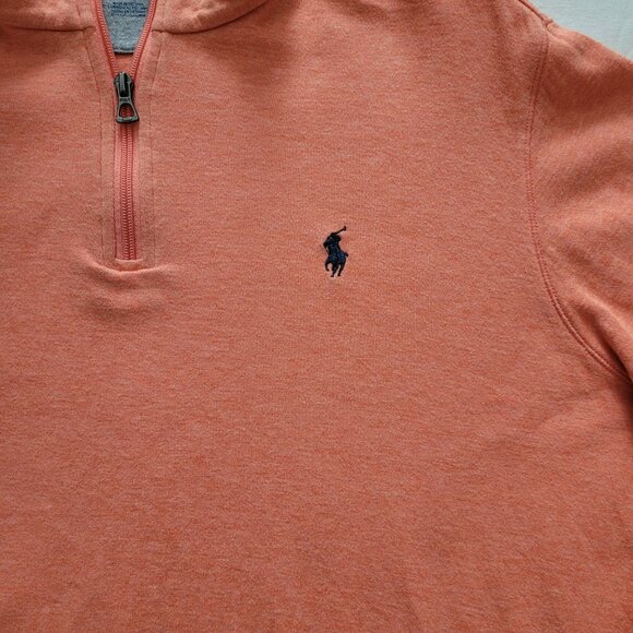 Polo Ralph Lauren Quarter-Zip Pullover Orange Blue Pony Sweatshirt Size Medium - Picture 3 of 11